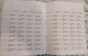 Faiza at her 1st year learning to write